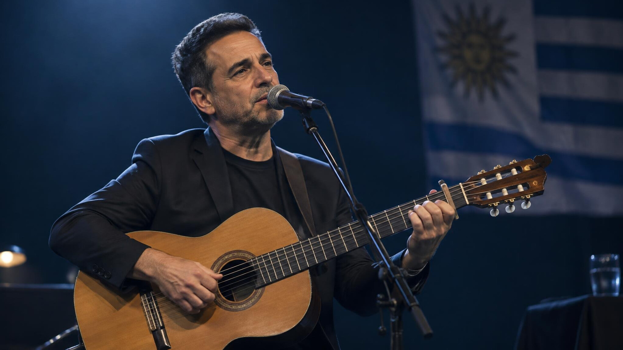 musician performing on stage with guitar